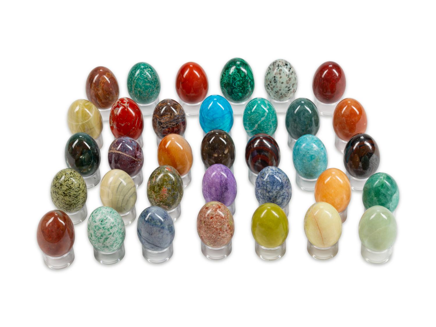 One Hundred Twenty Hardstone and Semi-Precious Stone Eggs