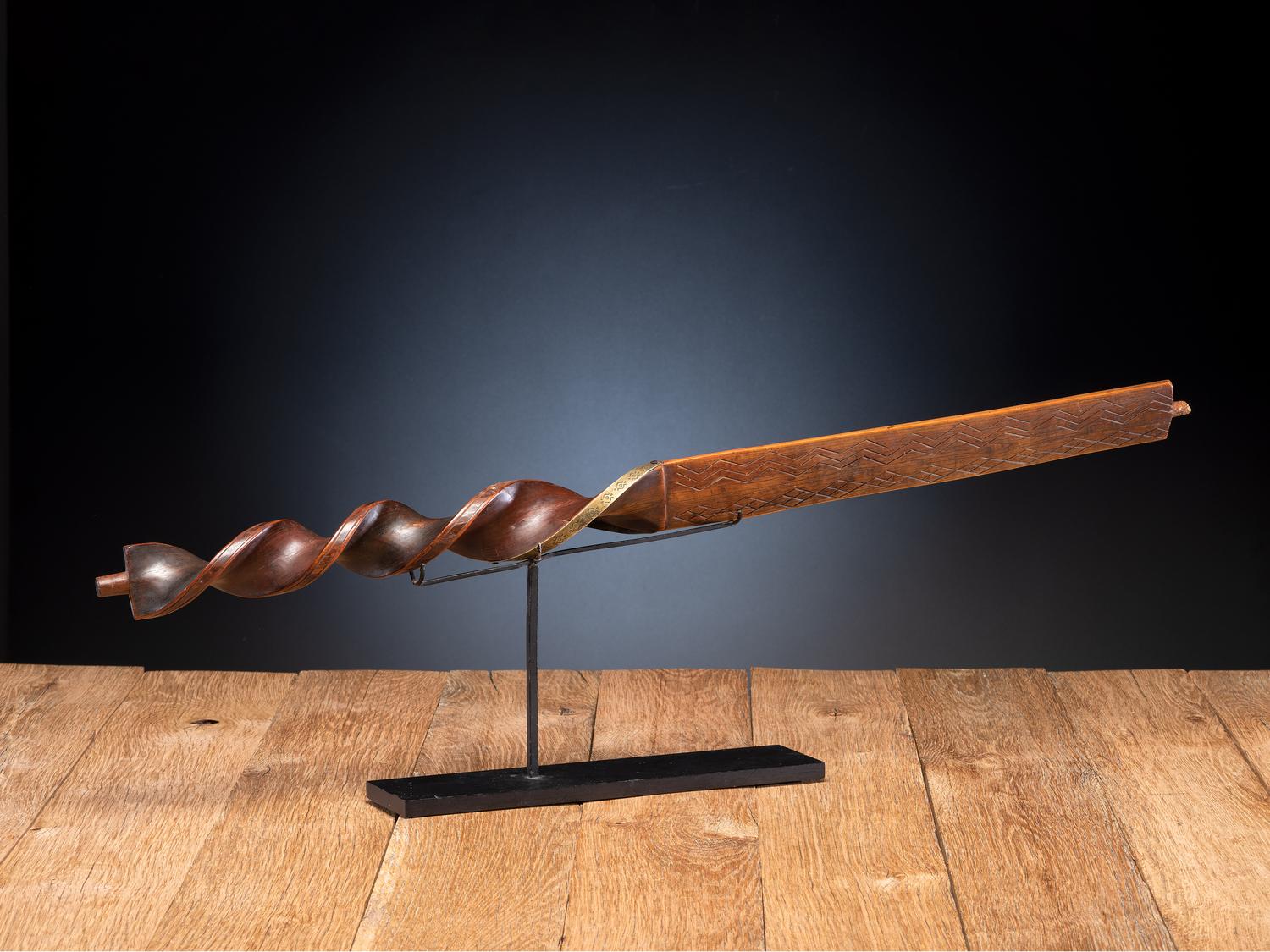 Eastern Sioux Calumet Twisted Wood Stem, with Brass Inlay