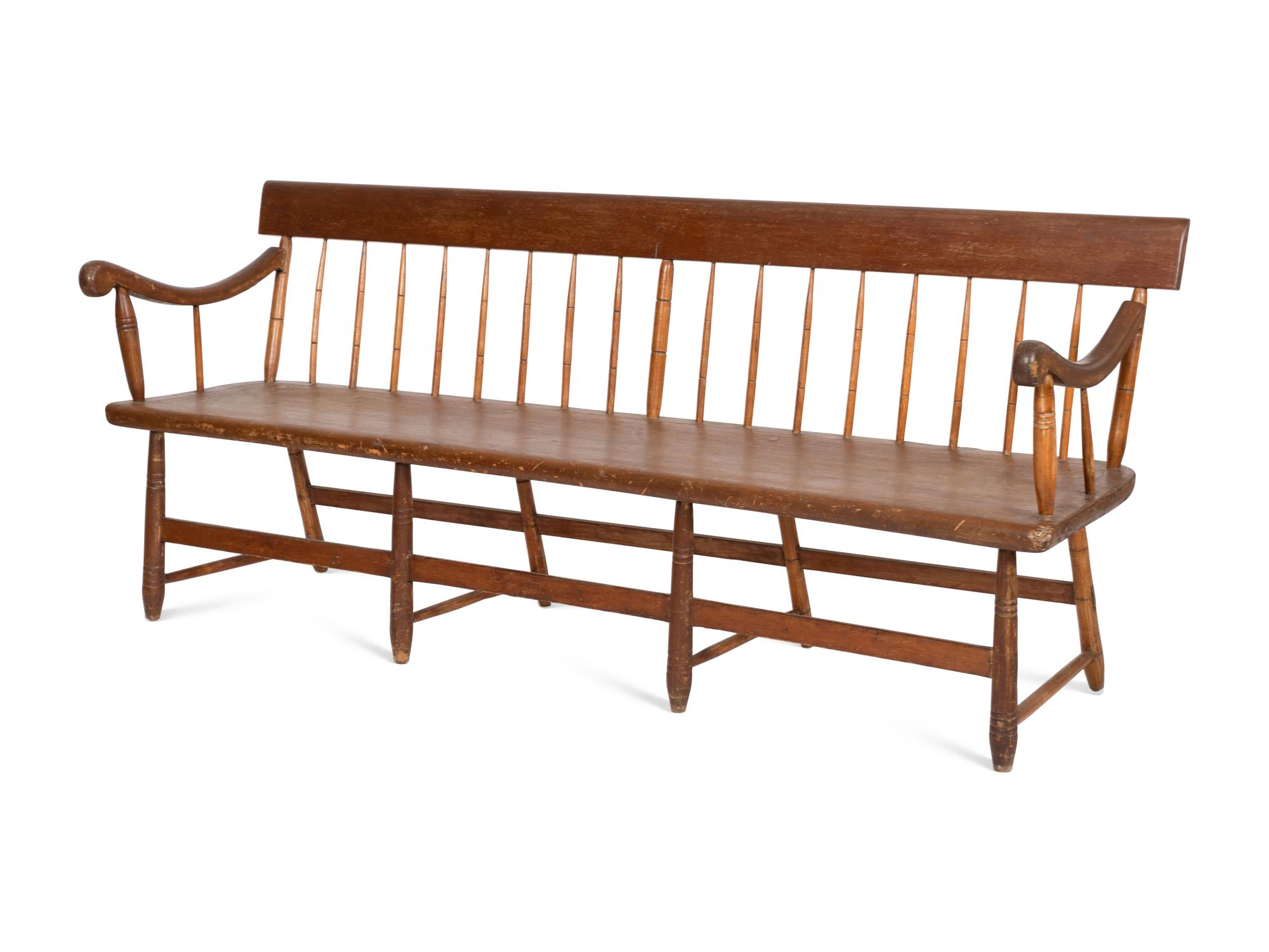 An American Red-Painted Hall Bench