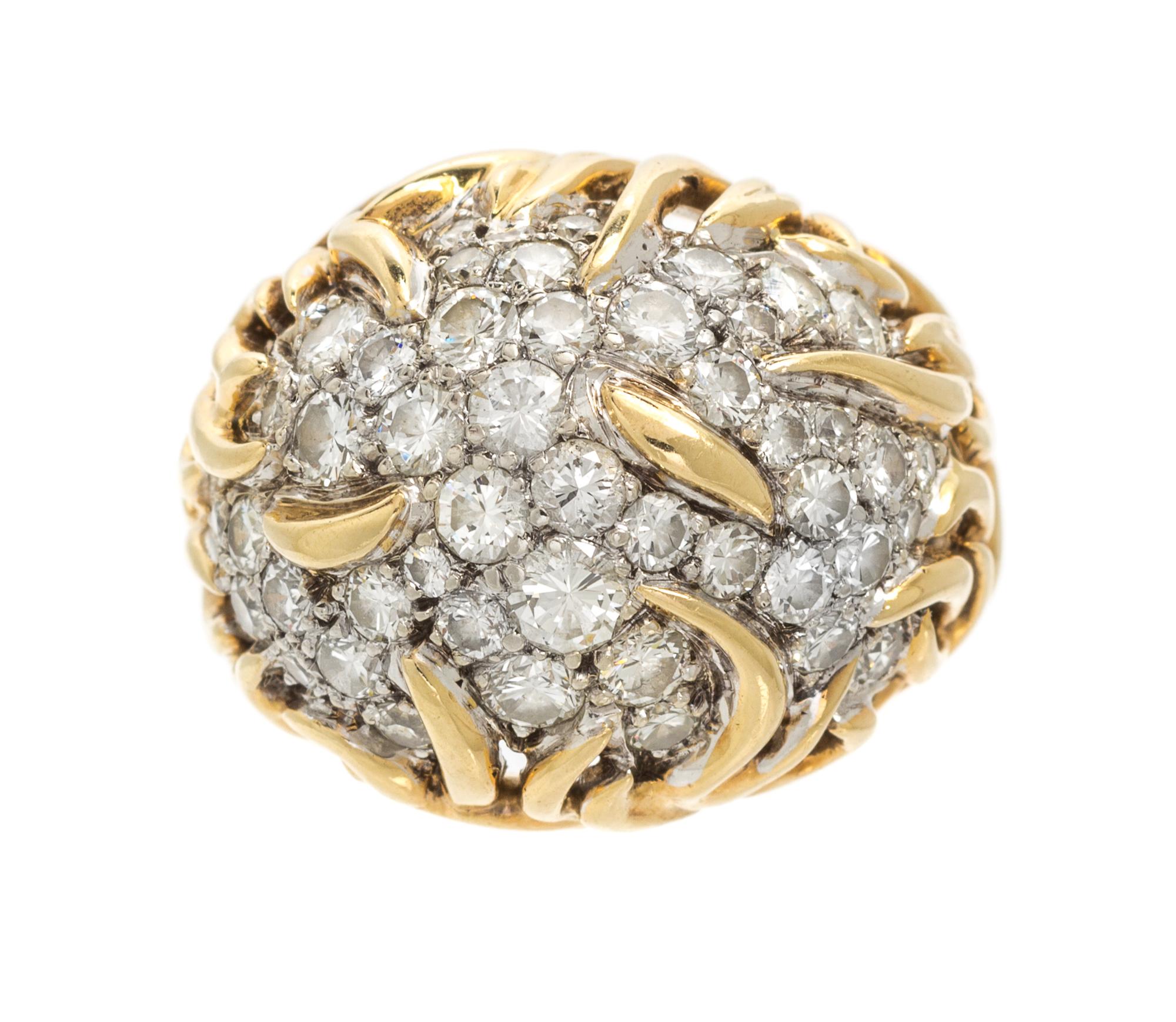 A Yellow Gold and Diamond Bombe Ring, 8.00 dwts.