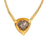 YELLOW GOLD, GREEK COIN AND DIAMOND NECKLACE