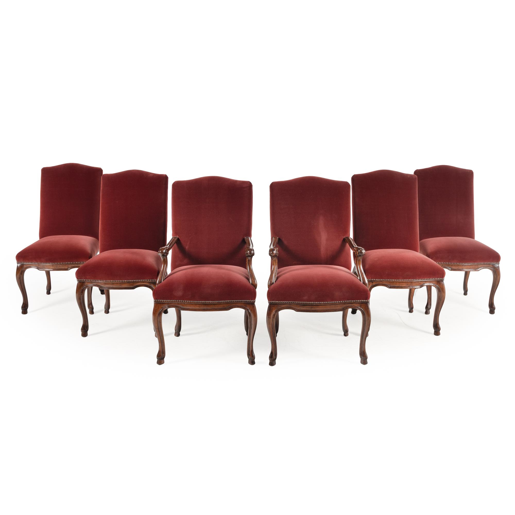 A Set of Six Michael Taylor Velvet Upholstered Dining Chairs