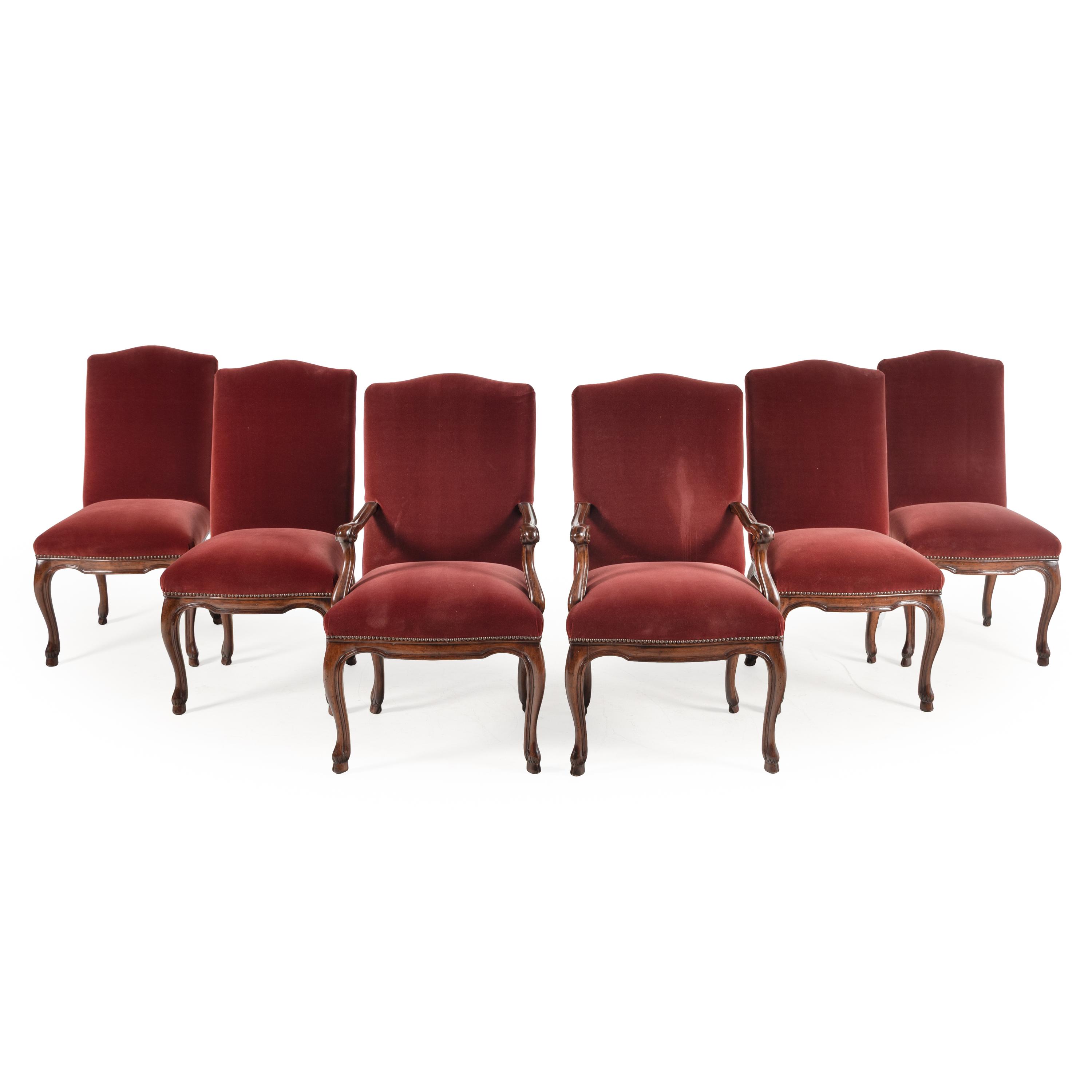 A Set of Six Michael Taylor Velvet Upholstered Dining Chairs