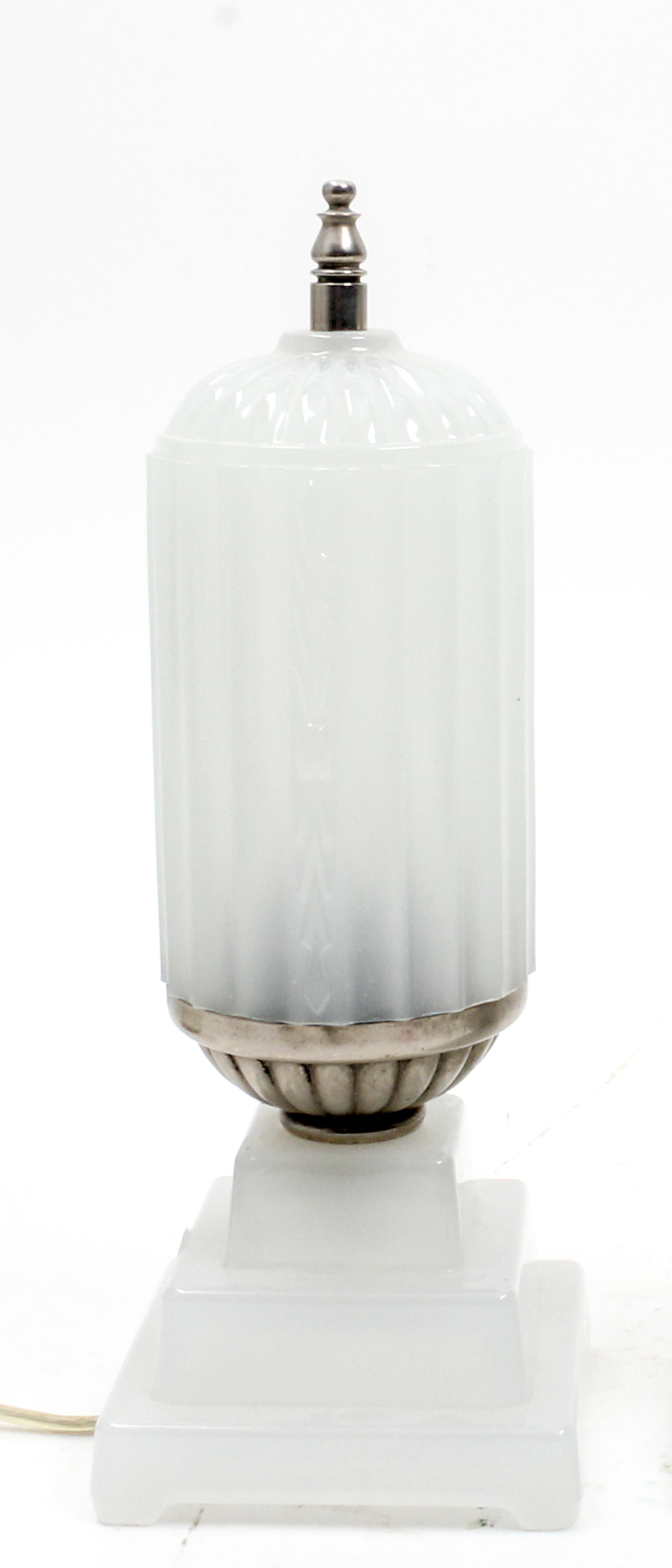 An Art Deco Glass Table Lamp Height 10 1/2 inches.
