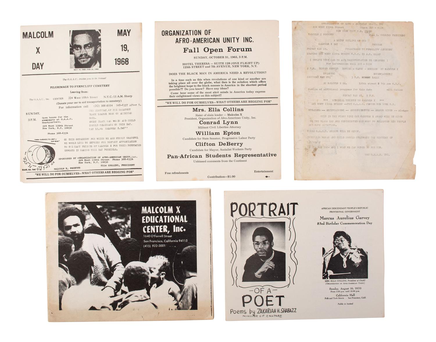 [MALCOLM X (1925-1965)]. A group of items related to Malcolm X and the Organization of Afro-American Unity (OAAU), comprising: