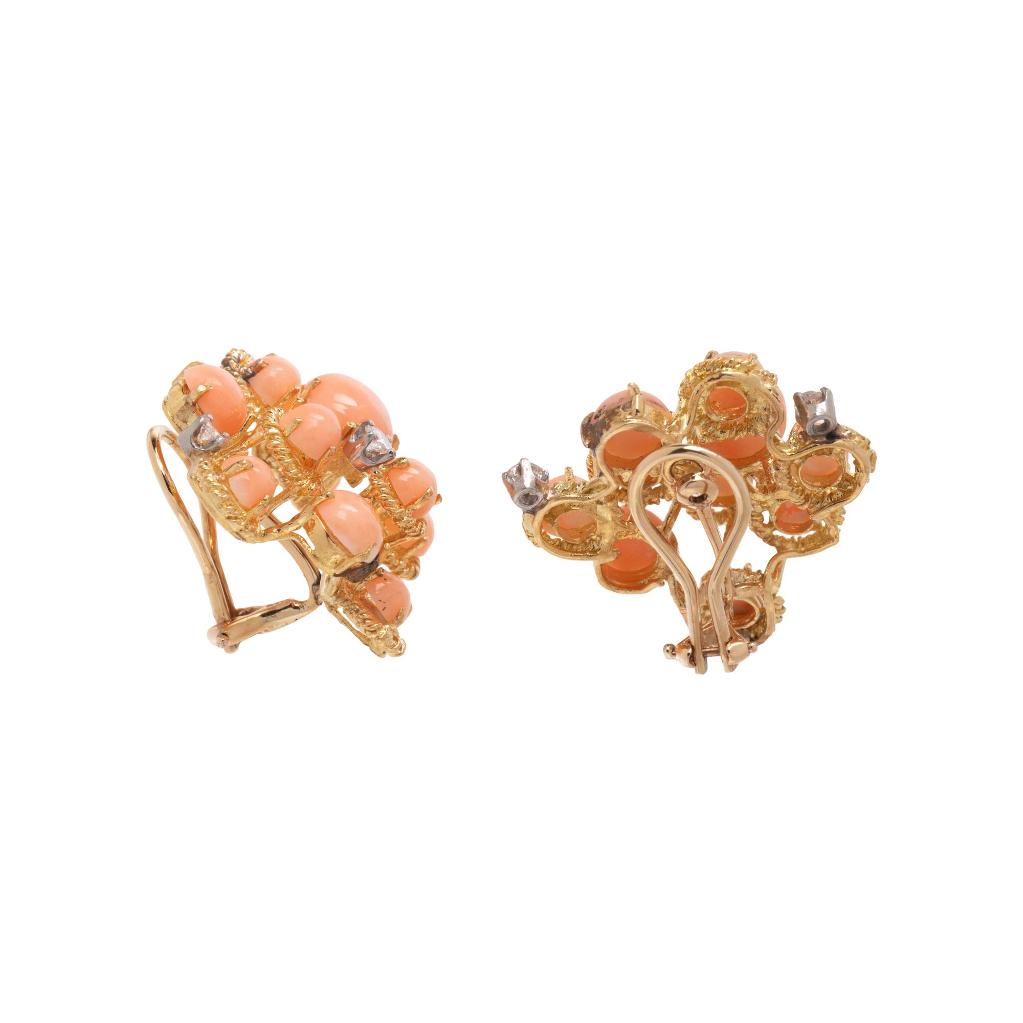 CORAL AND DIAMOND CLIP EARRINGS