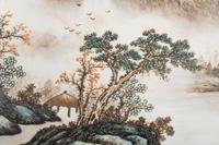 A Chinese Painted Porcelain Inset Carved Hardwood Table Screen