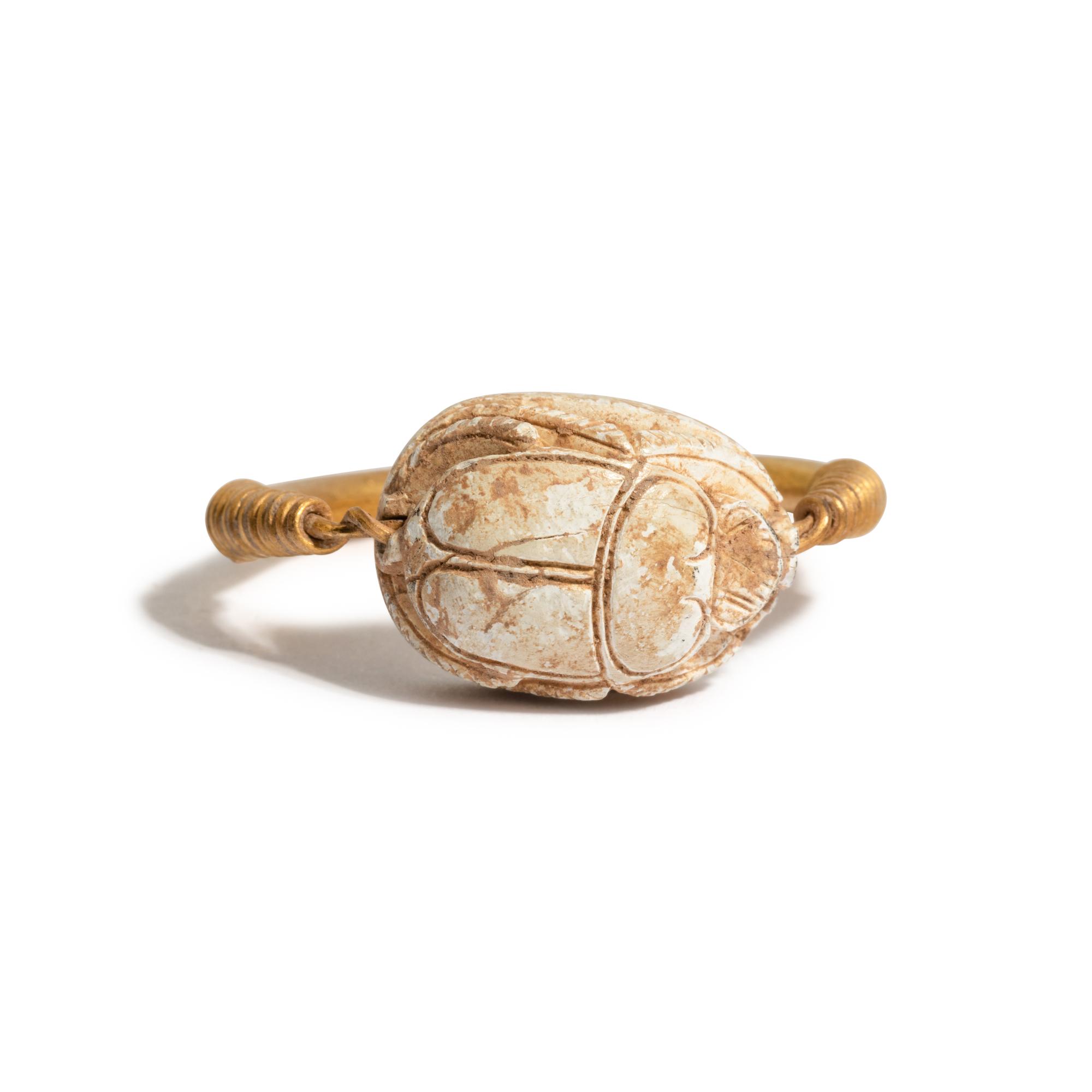 An Egyptian Gold and Steatite Scarab Swivel Ring
