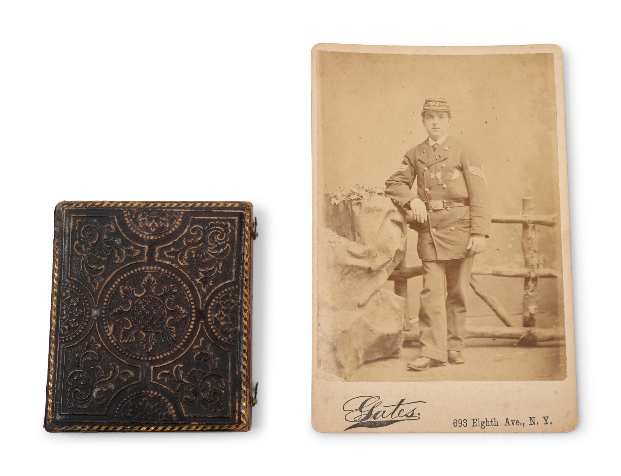 A Sixth Plate Cased Tintype of Three Cigar-Smoking Union Soldiers
