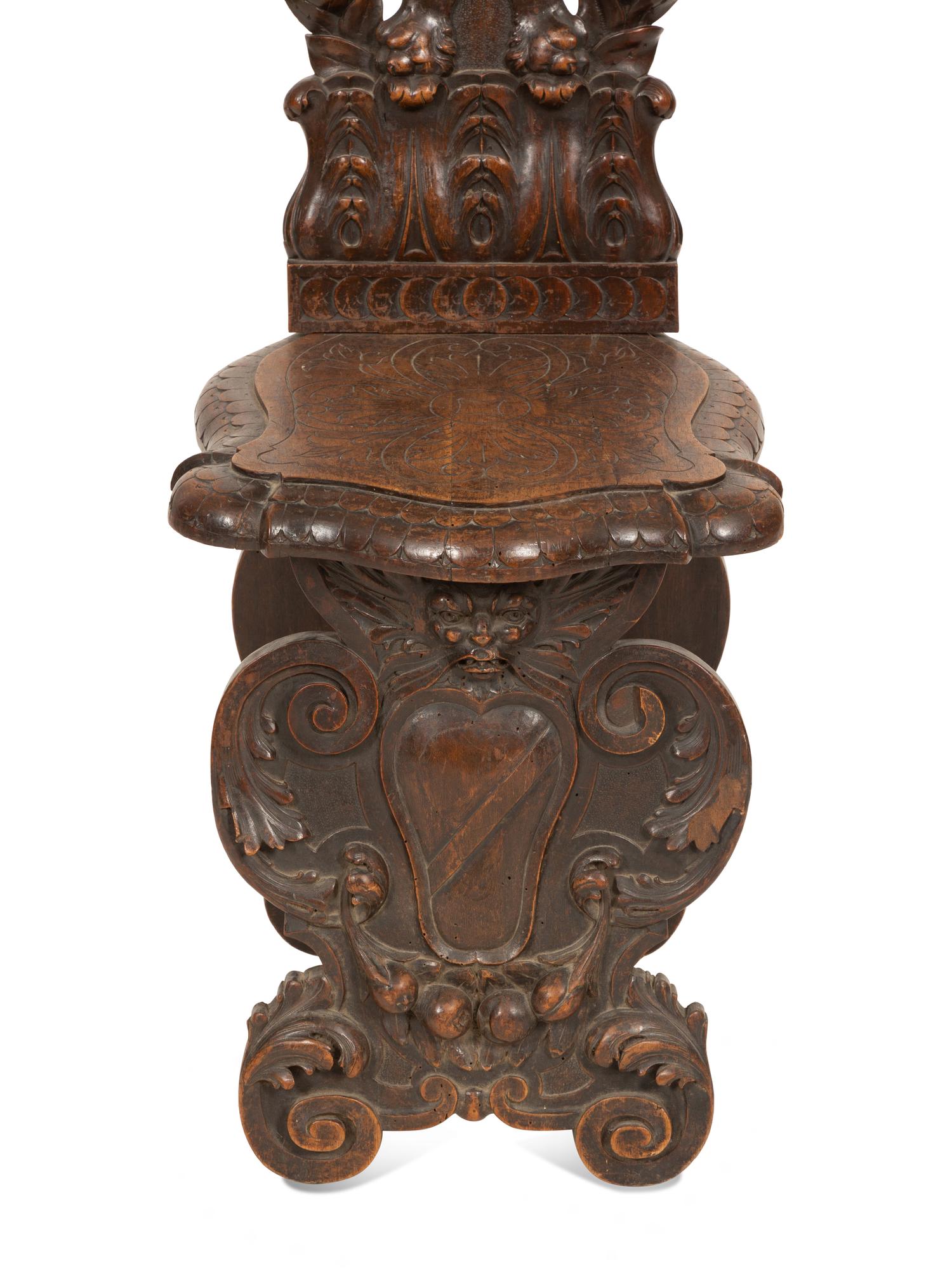 An Italian Renaissance Revival Sgabello Hall Chair