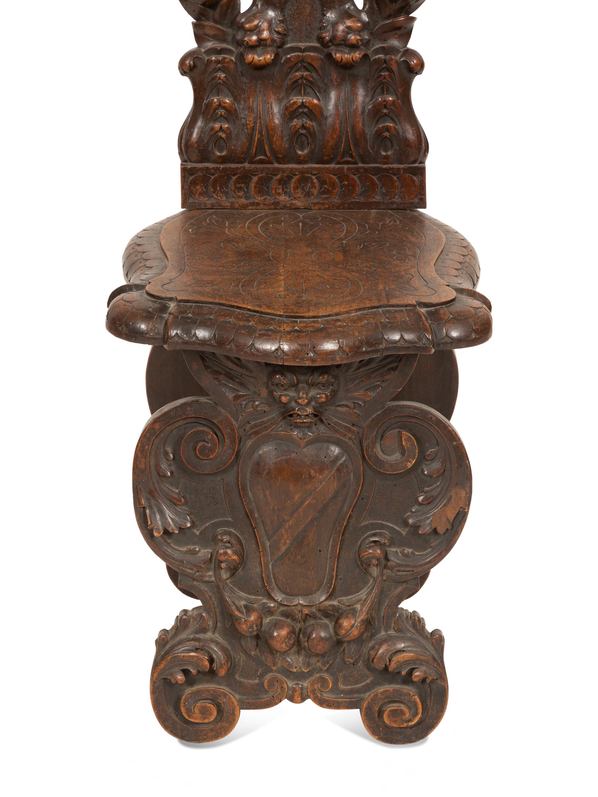 An Italian Renaissance Revival Sgabello Hall Chair