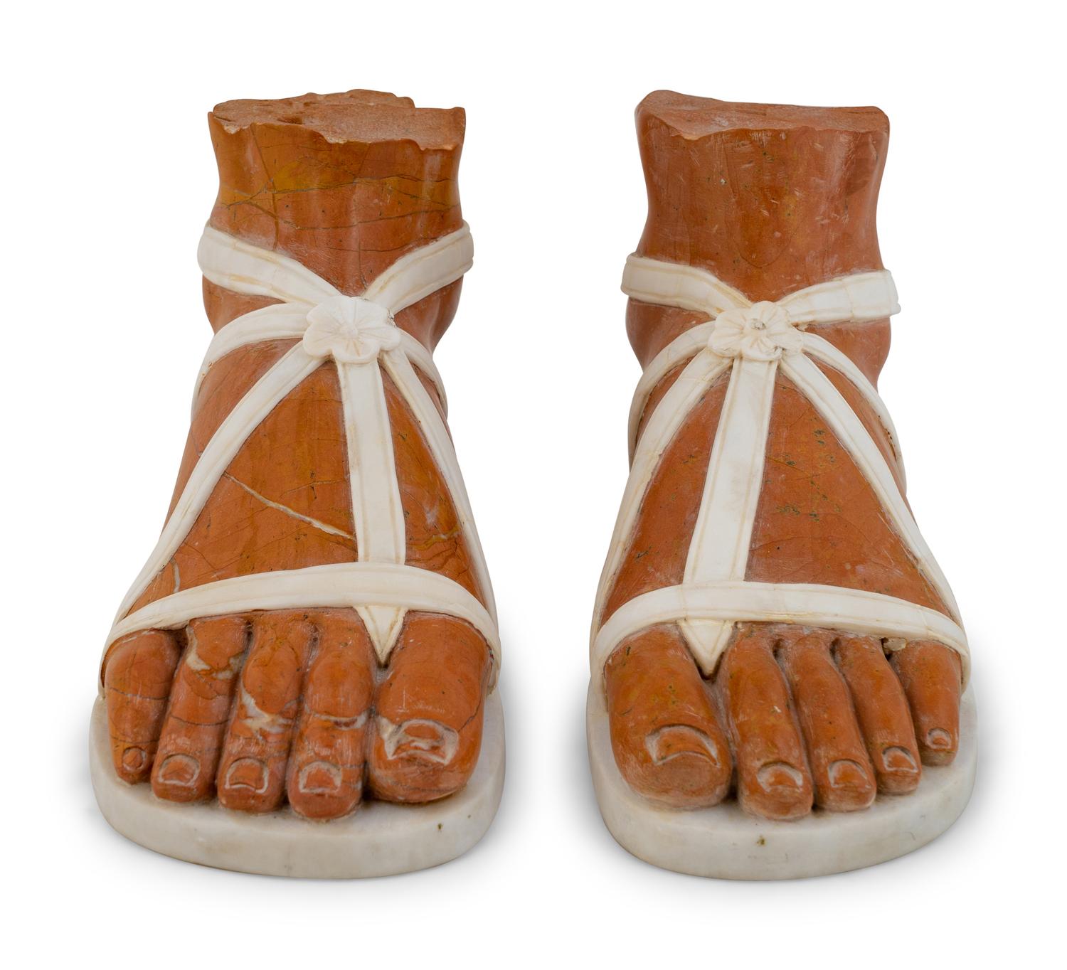 A Pair of Large Grand Tour Style Marble Models of Sandaled Feet
