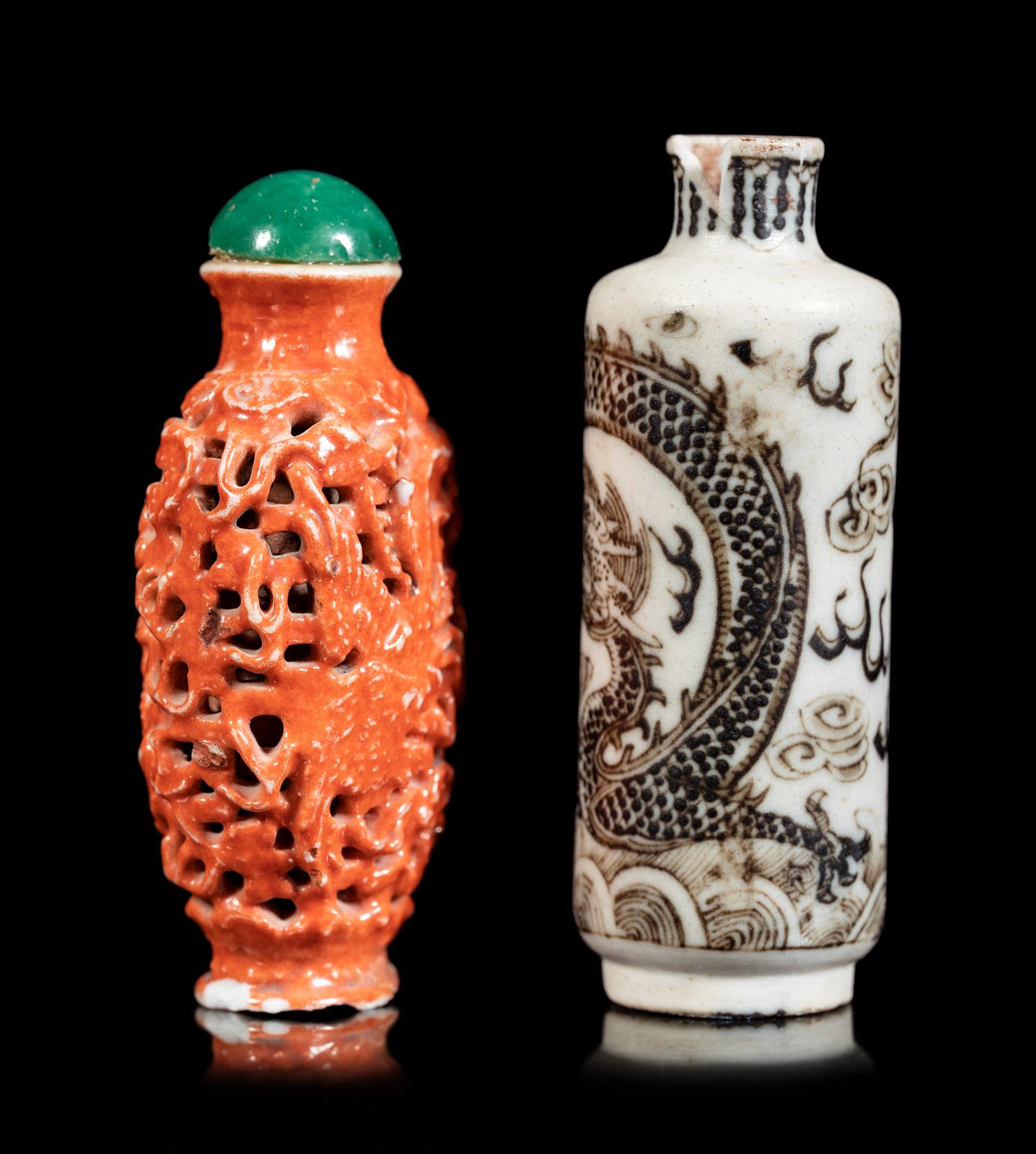 Two Chinese Porcelain 'Dragon' Snuff Bottles