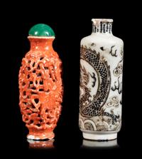 Two Chinese Porcelain 'Dragon' Snuff Bottles