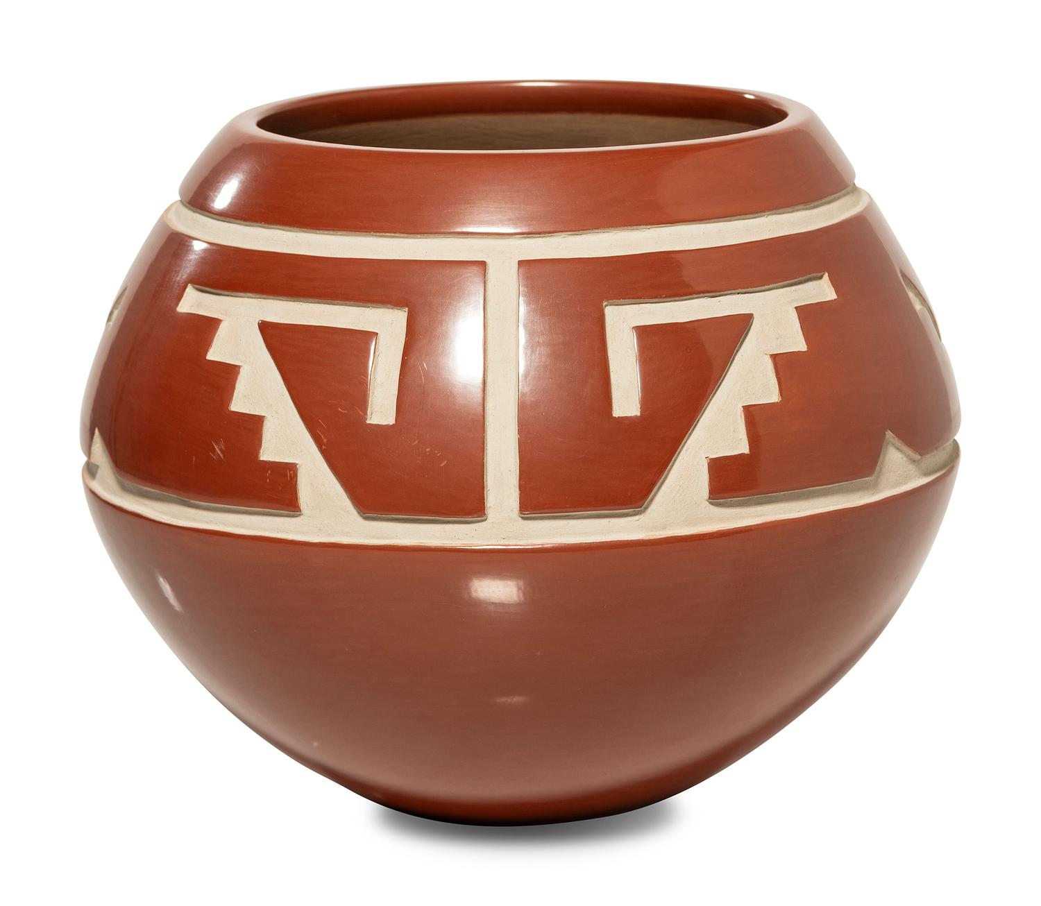 Carved Redware Pot