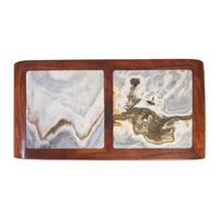 A Chinese Marble Inset Ironwood Game Table, 19th/Early 20th Century 清晚期 鐵力木嵌大理石書卷式條案