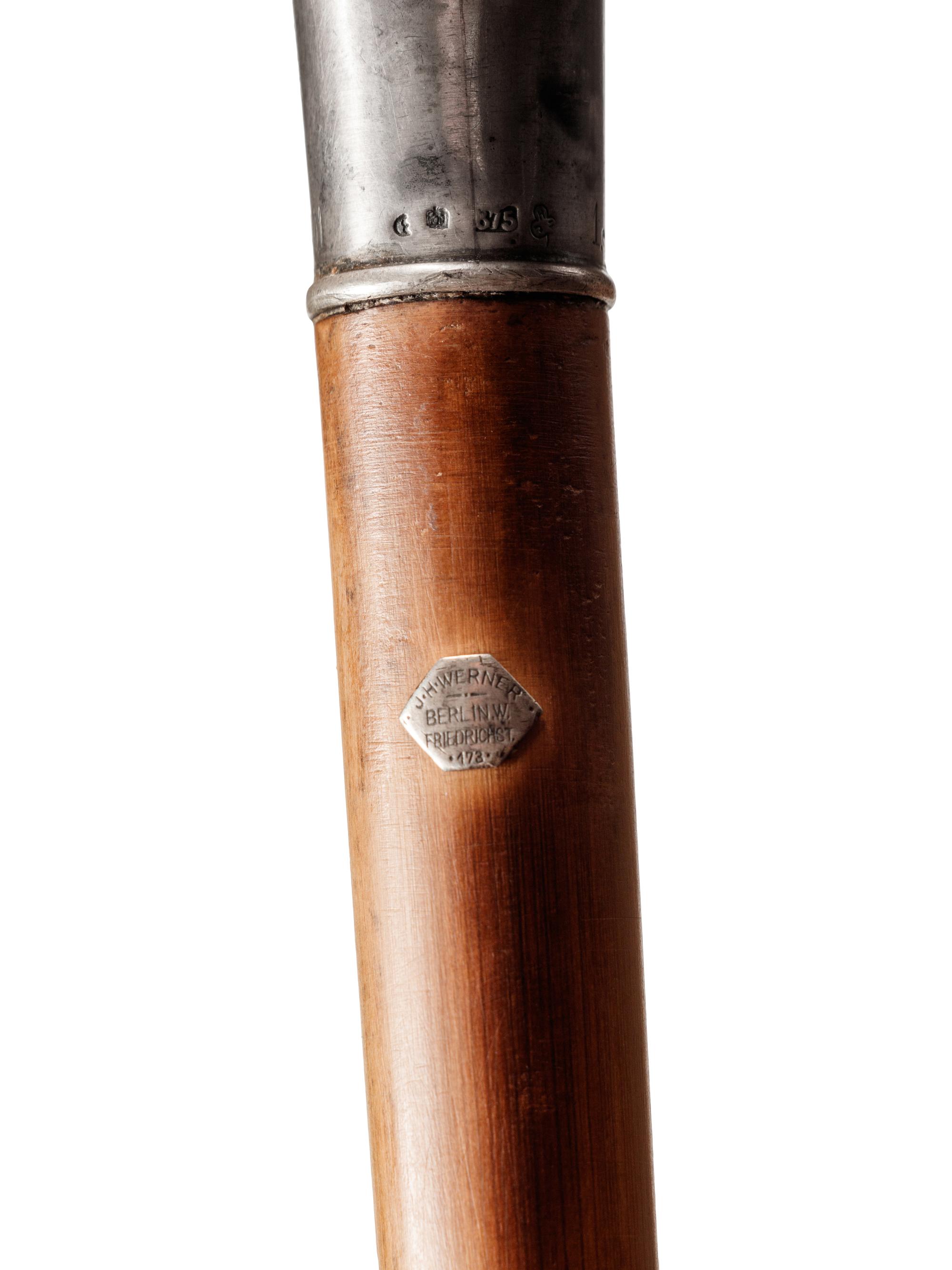 A German Silver Mounted Malacca Walking Stick