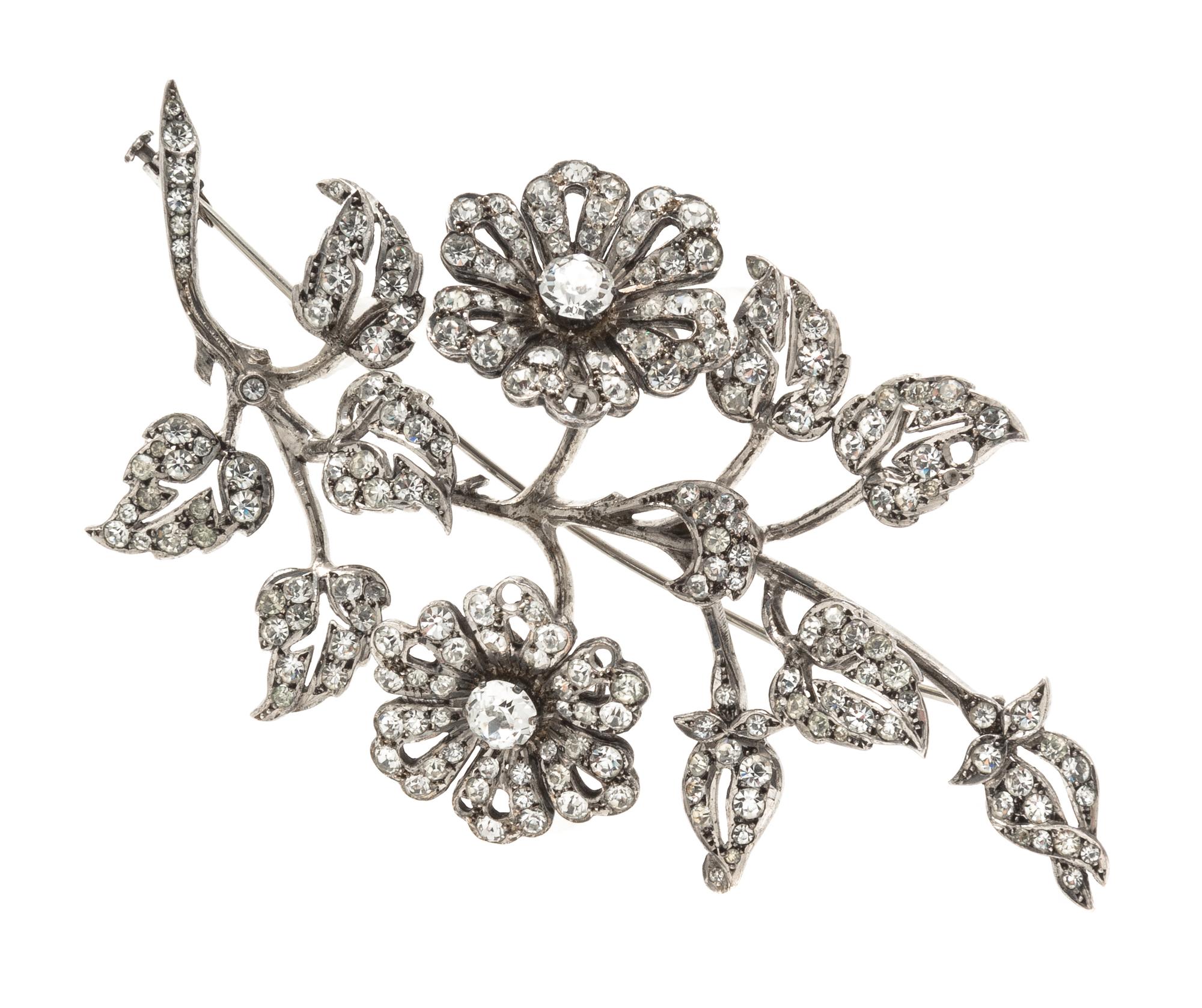 A Belle Epoque Silver and Paste En Tremblant Floral Brooch, French, 23.60 dwts.
