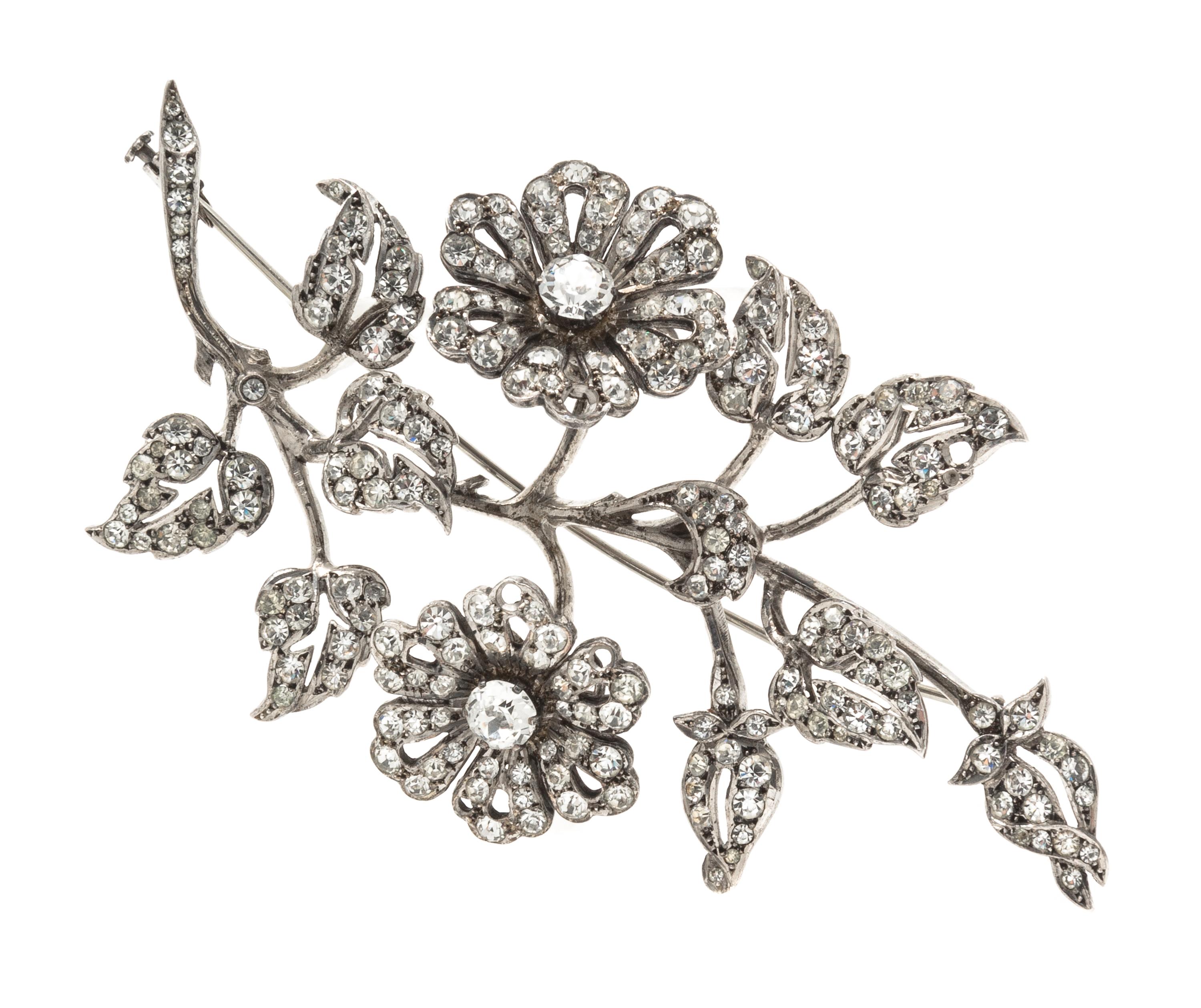 A Belle Epoque Silver and Paste En Tremblant Floral Brooch, French, 23.60 dwts.