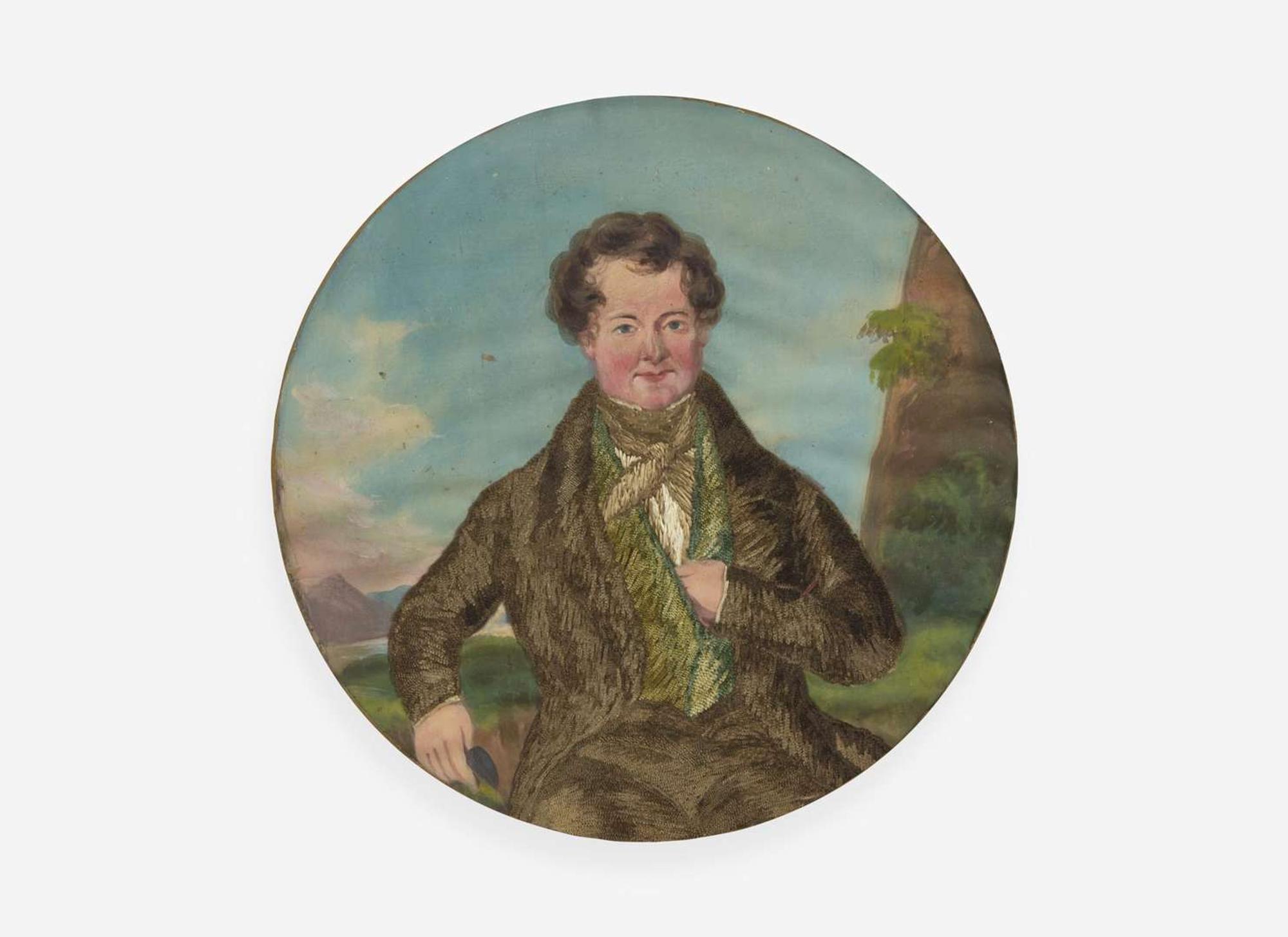 An embroidered portrait of a gentleman, first third 19th century