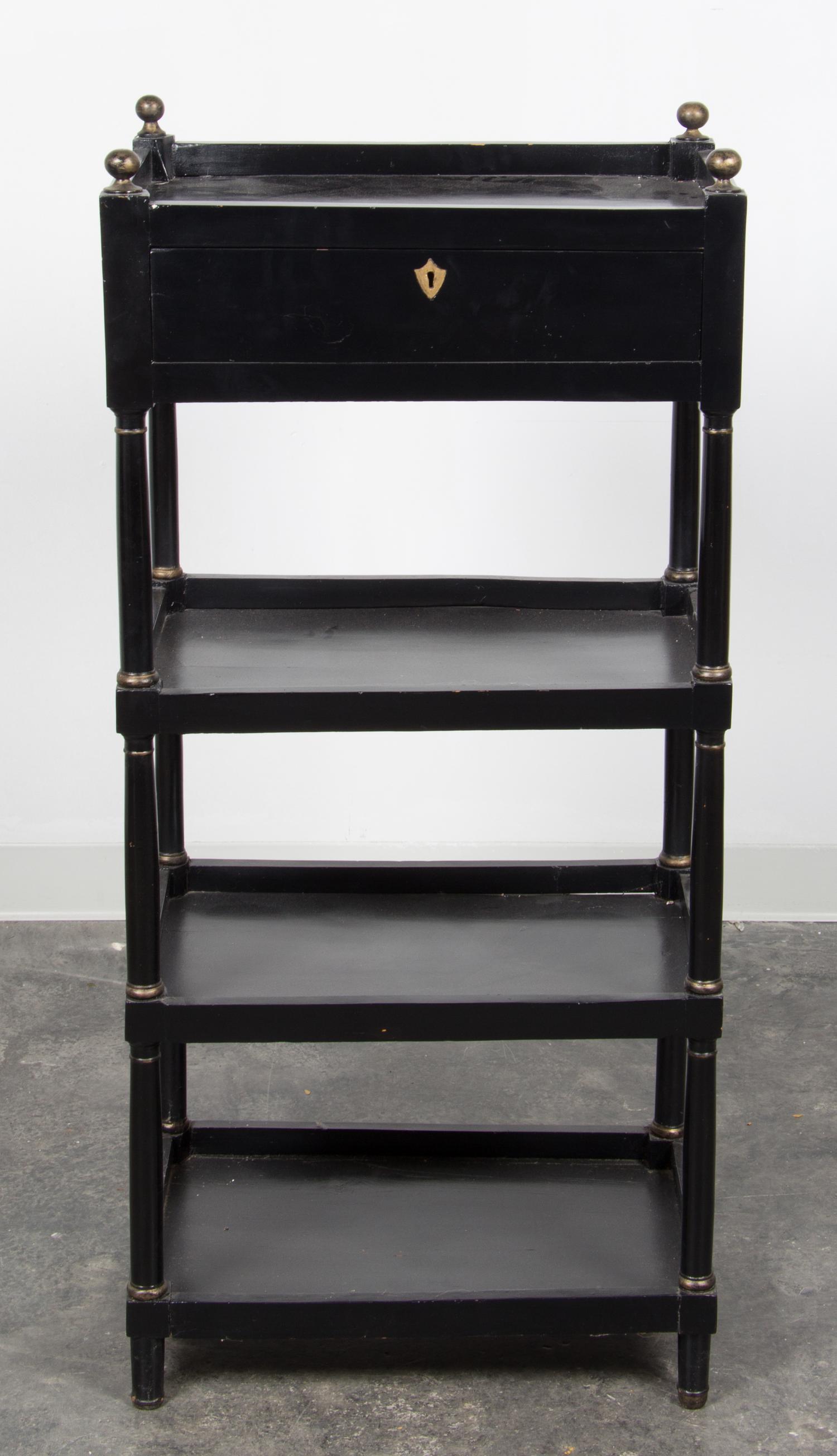 A Regency Style Ebonized Etagere Height 46 1/2 x width 21 1/2 x depth 14 1/2 inches. — 19TH/20TH CENTURY
