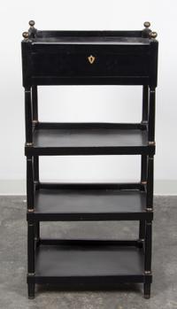 A Regency Style Ebonized Etagere Height 46 1/2 x width 21 1/2 x depth 14 1/2 inches. — 19TH/20TH CENTURY