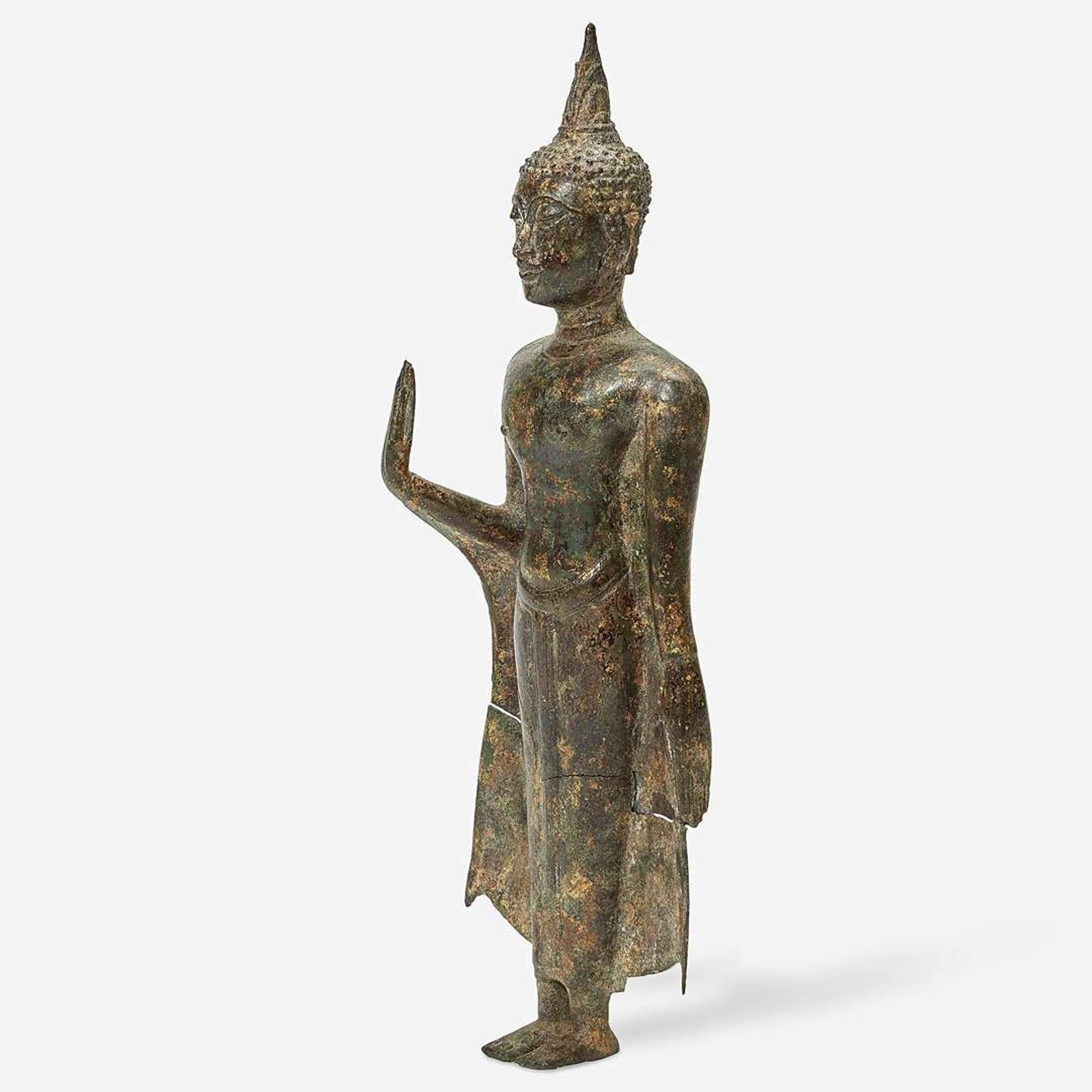 A Thai gilt bronze standing Buddha Ayutthaya period