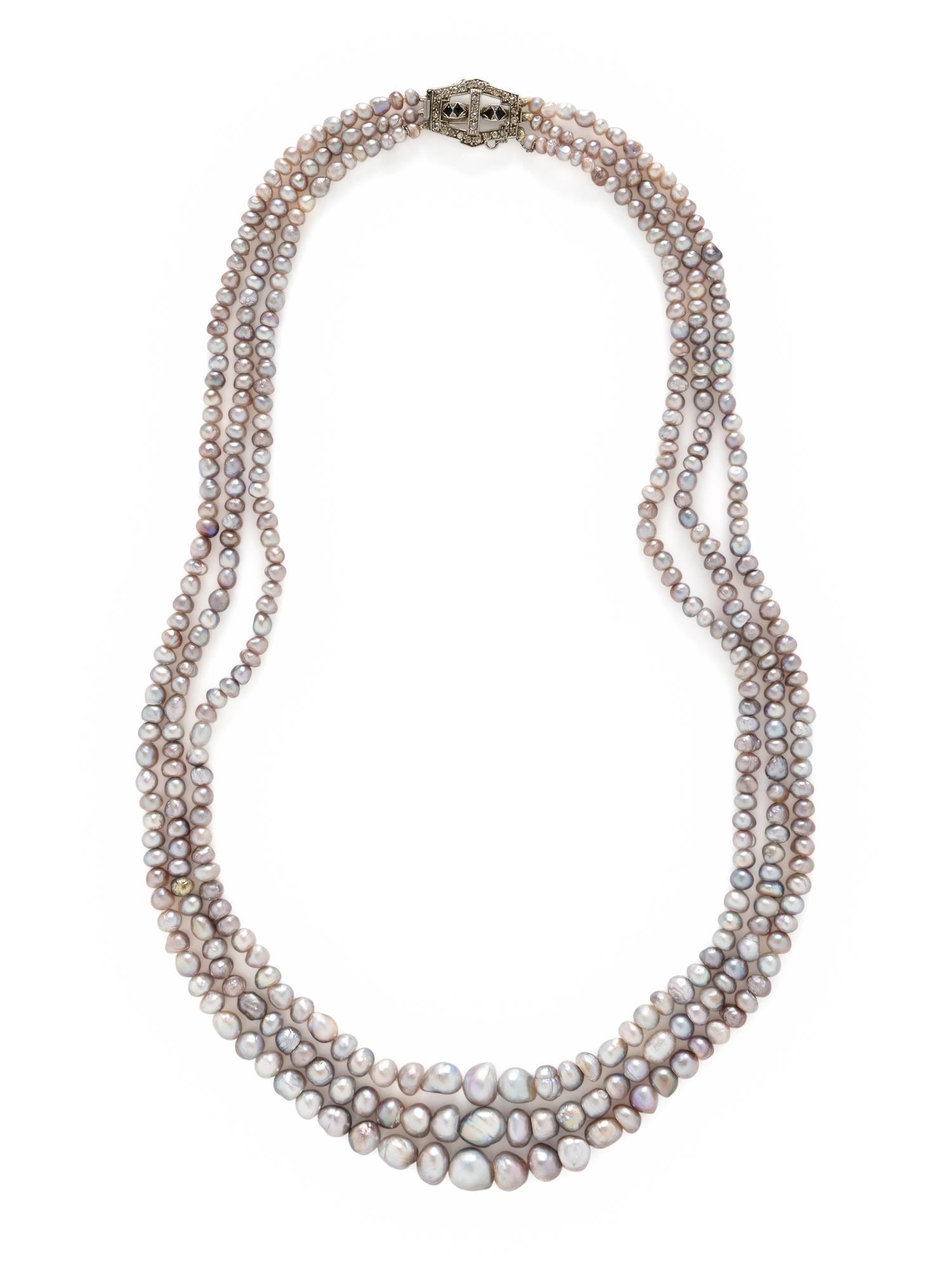 TRIPLE STRAND NATURAL PEARL NECKLACE