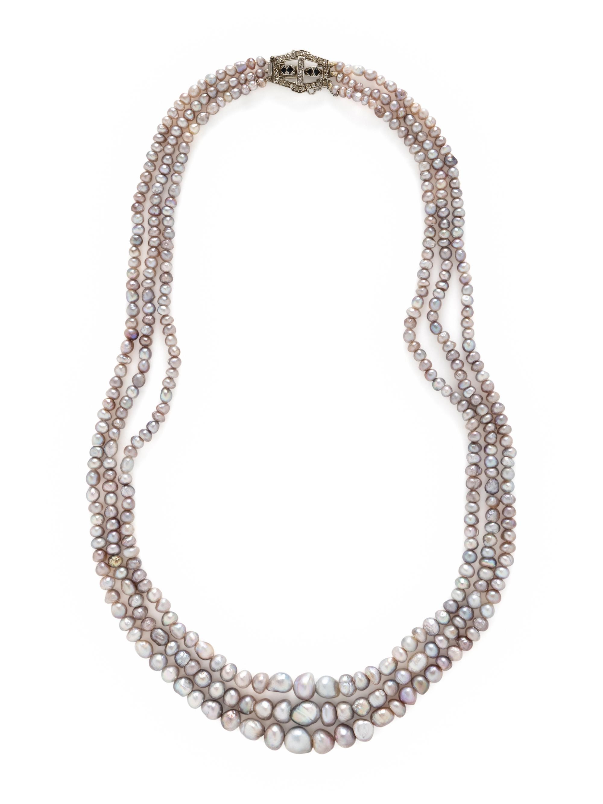 TRIPLE STRAND NATURAL PEARL NECKLACE