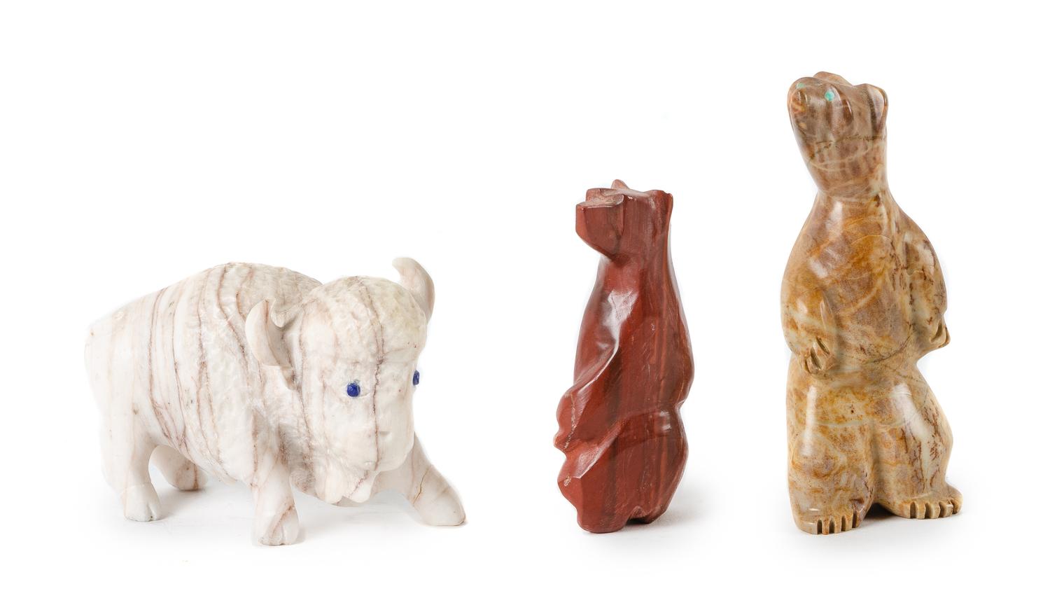 Three Large Southwestern Carved Stone Fetishes Height of largest 3 1/2 inches
