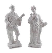 A Pair of Large Mottahedeh White Glazed Terra Cotta Chinoiserie Figures