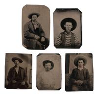[WESTERN AMERICANA]. 10 tintypes of cowboys and other characters, incl. armed scout.