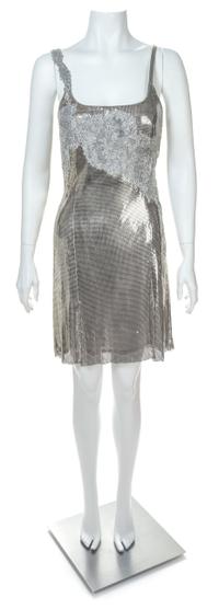 A Gianni Versace Silver Oroton Sleeveless Dress, Size 38.