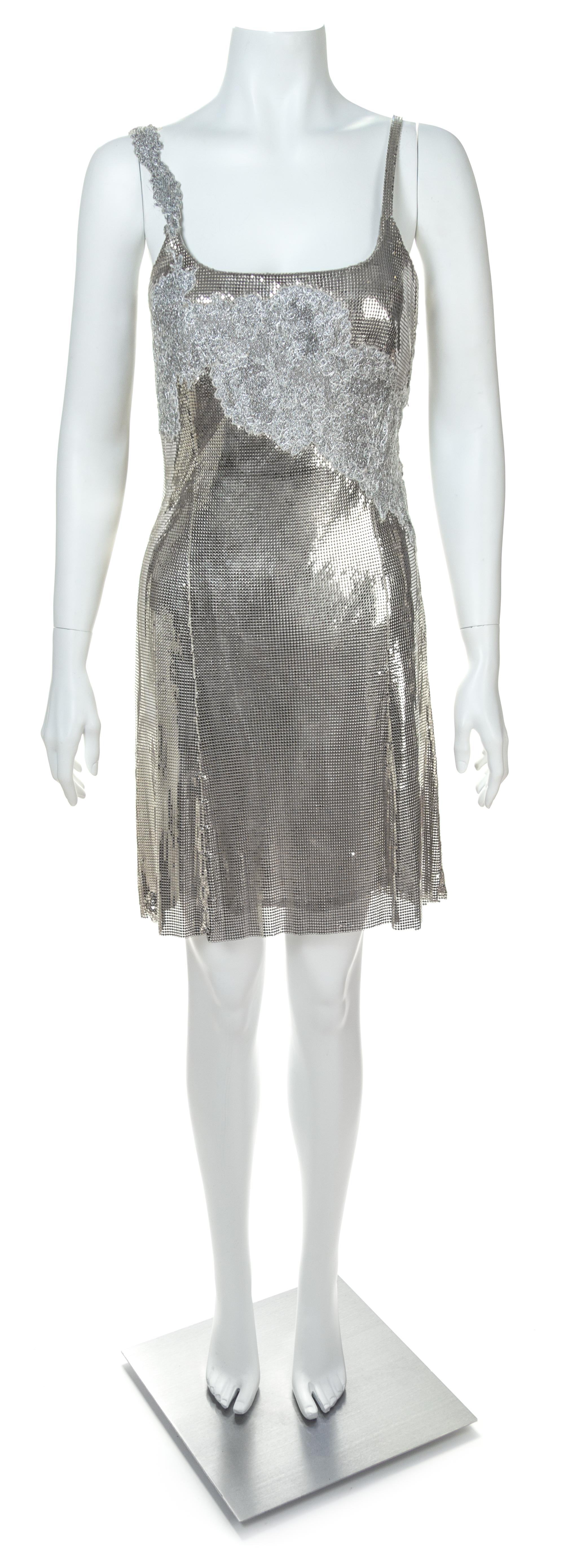 A Gianni Versace Silver Oroton Sleeveless Dress, Size 38.