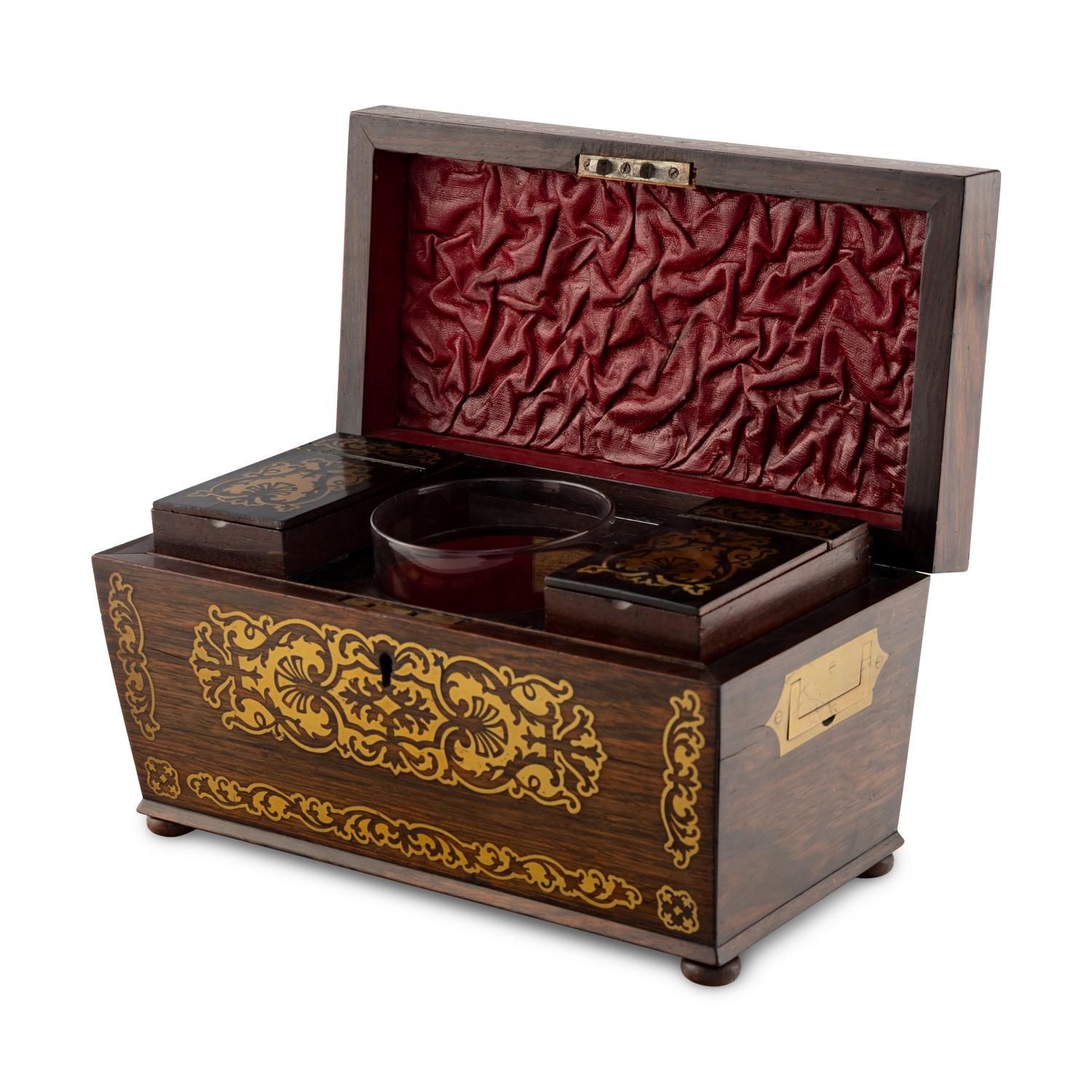 A Regency Brass Inlaid Rosewood Tea Caddy