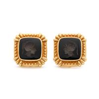 YELLOW GOLD AND ONYX EARCLIPS