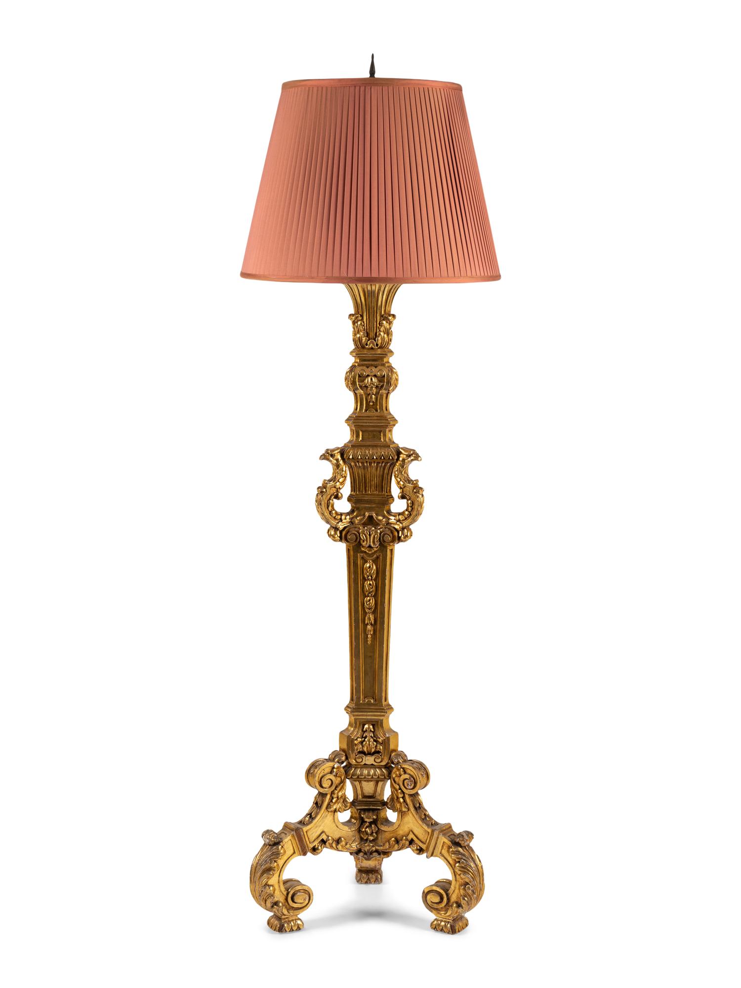 A Louis XIV Style Giltwood Floor Lamp