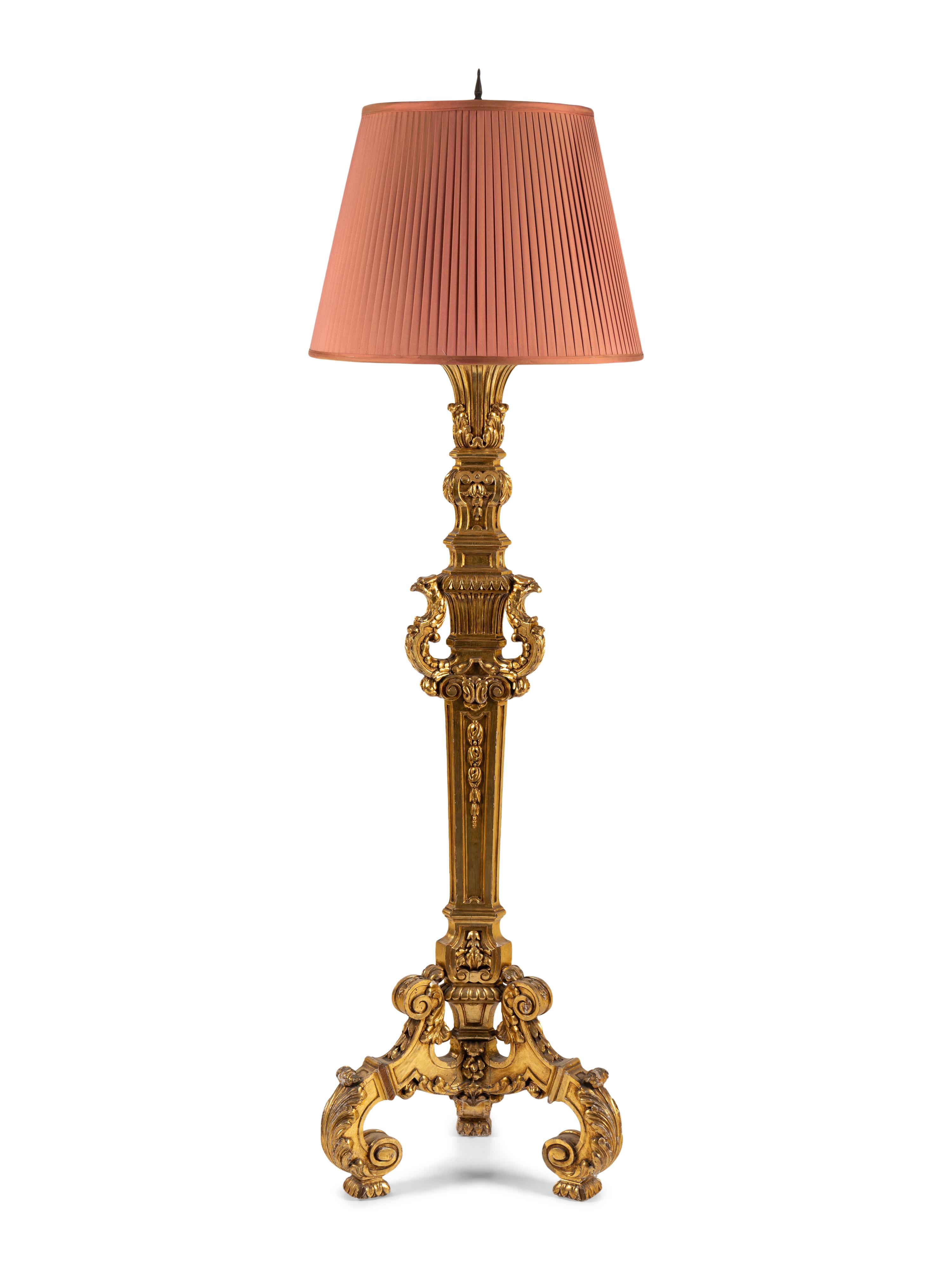 A Louis XIV Style Giltwood Floor Lamp