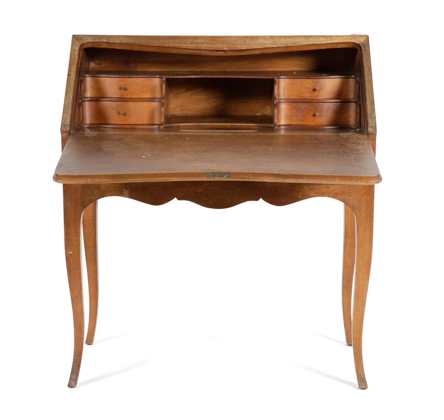 A Slant Front Desk Height 39 inches x width 33 7/8 inches x depth 17 1/2 inches (closed); depth 30 inches (open).