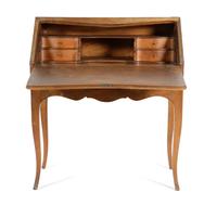 A Slant Front Desk Height 39 inches x width 33 7/8 inches x depth 17 1/2 inches (closed); depth 30 inches (open).
