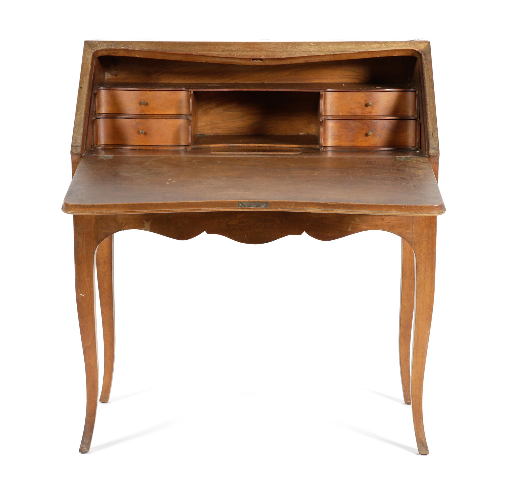 A Slant Front Desk Height 39 inches x width 33 7/8 inches x depth 17 1/2 inches (closed); depth 30 inches (open).