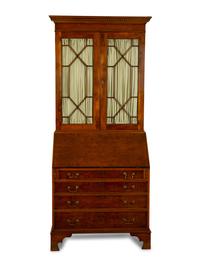 A George III Style Burlwood and Pine Secretary/Bookcase — 20TH CENTURY