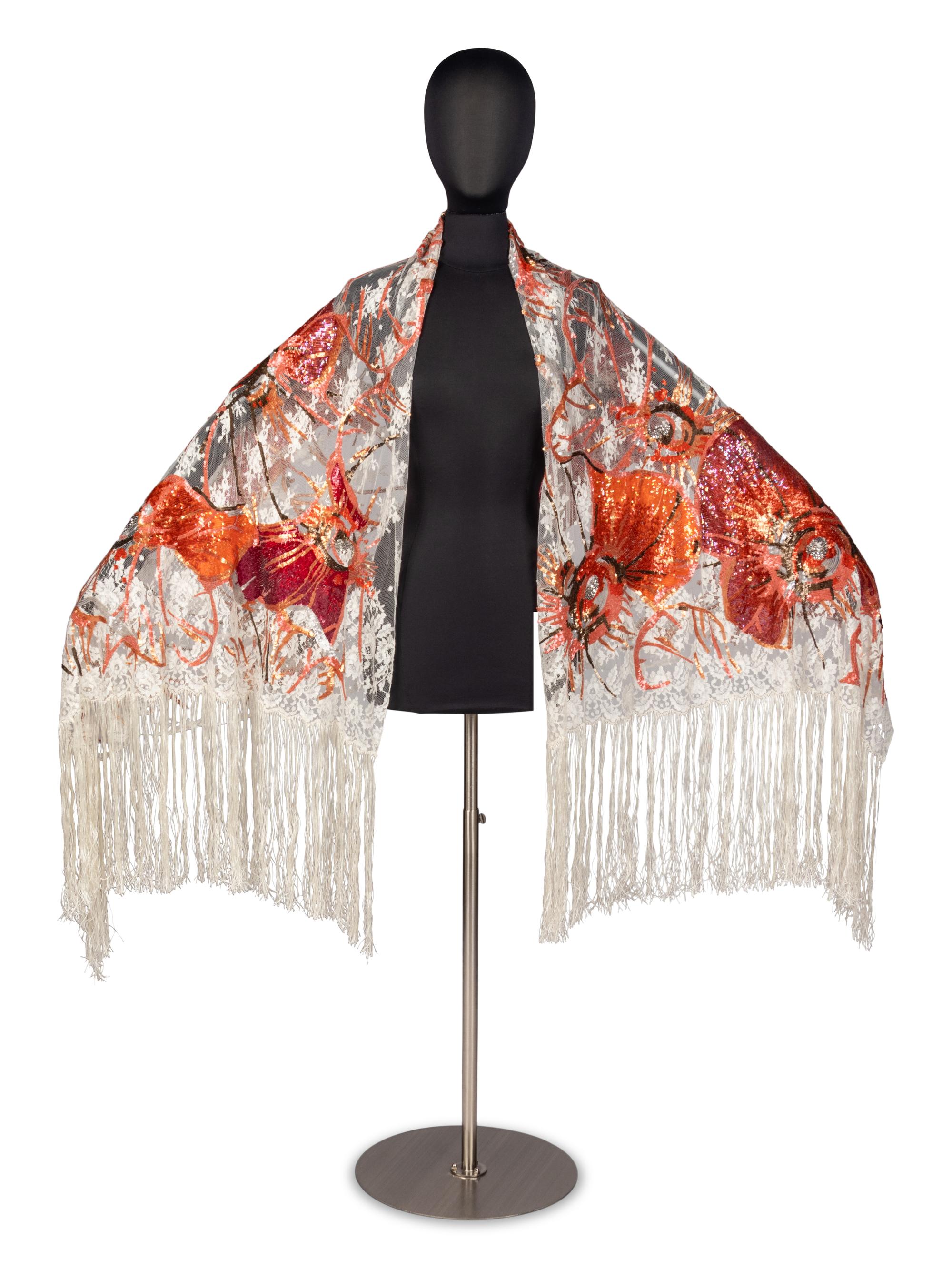 Valentino Embroidered Handbag and Embroidered Lace Shawl