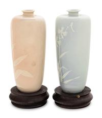 Three Japanese Slip-Decorated Porcelain Vases