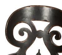 A Set of Six Continental Black Lacquer Scroll Back Armchairs
