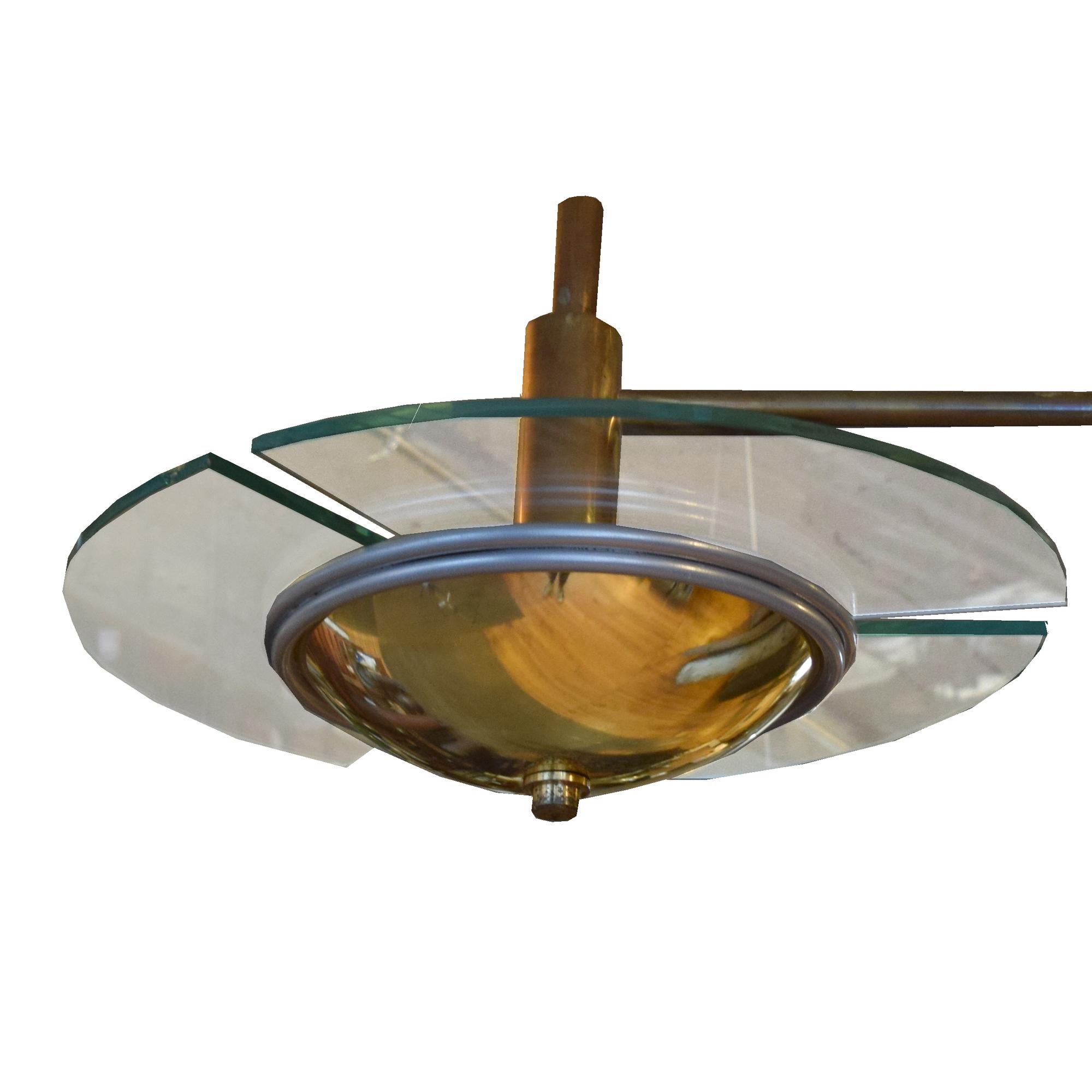 A Three Arm Brass and Glass Light Fixture 44" W x 44" D x 19" H — France, Mid-20th Century