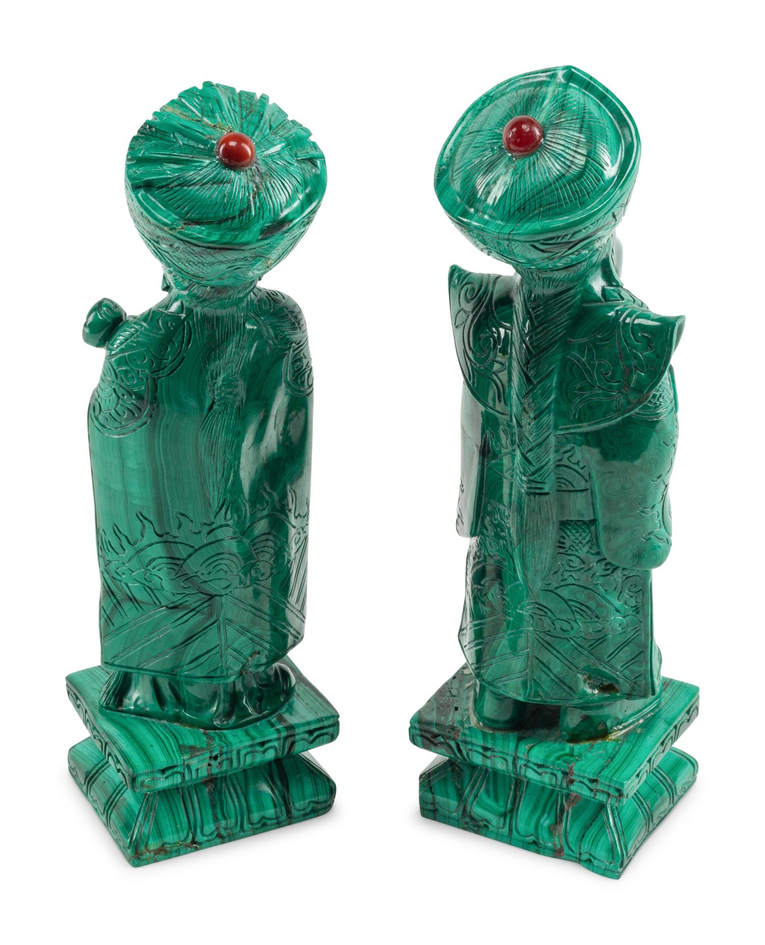 A Pair of Chinese Malachite Figures