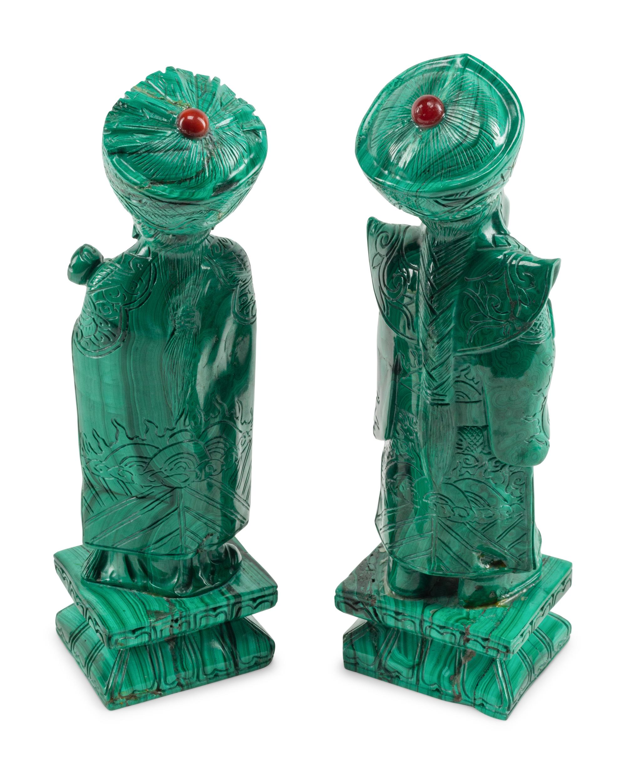 A Pair of Chinese Malachite Figures