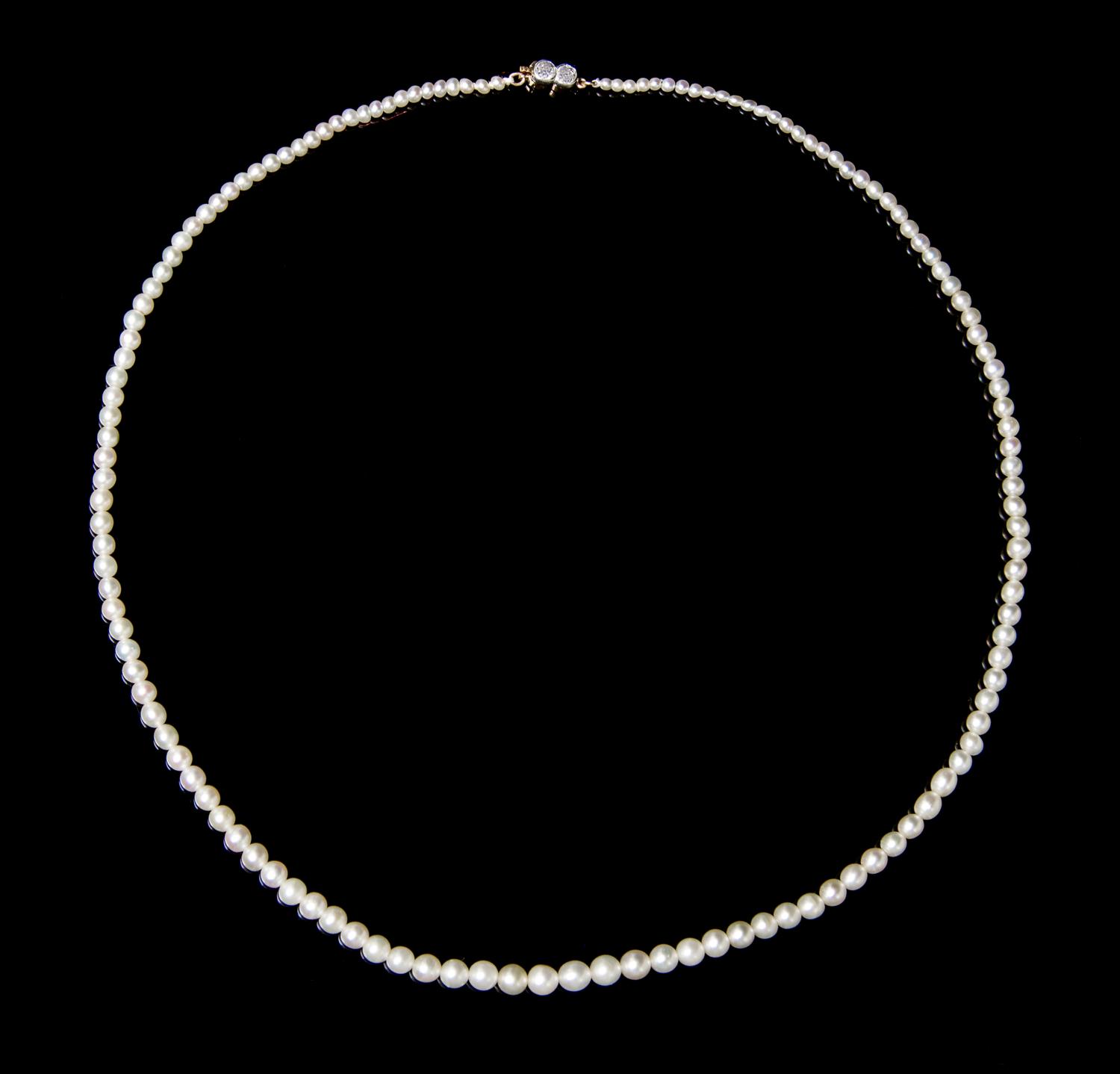A Graduated Single Strand Natural Pearl Necklace,