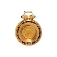 GOLD COIN, DIAMOND, AND SAPPHIRE PENDANT